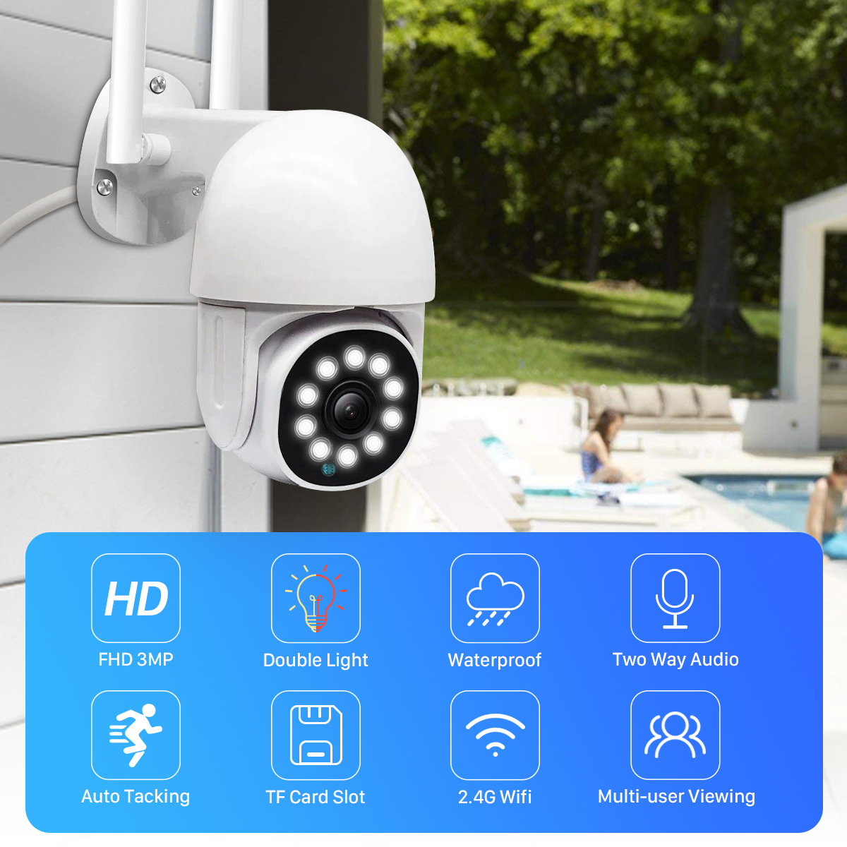 3MP Tuya Wifi IP Camera 1080P Auto Tracking Motion Detection Alarm CCTV Camera Outdoor Waterproof Wifi Security Cam Smart Life