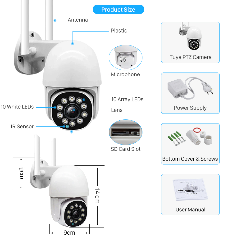 3MP Tuya Wifi IP Camera 1080P Auto Tracking Motion Detection Alarm CCTV Camera Outdoor Waterproof Wifi Security Cam Smart Life