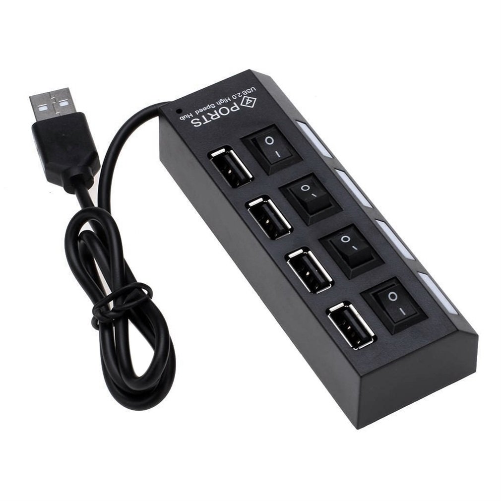 Plug and Play Slim & Light High Speed 4 Ports USB 2.0 Interface External Multi Expansion Hub with ON / OFF Switch