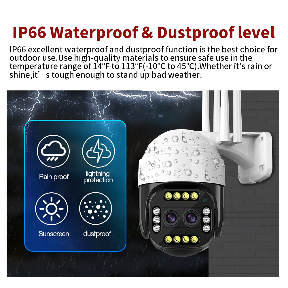 3MP IP Camera Wifi Dual Lens 4X Zoom PTZ Security Cam Surveilance PIR Motion Detection Night Vision WaterProof CCTV Cam
