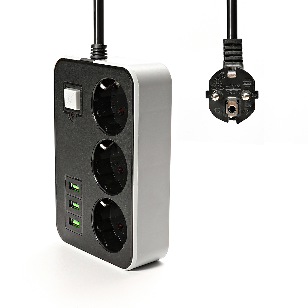 High-quality power board smart plug-in 110-250V2500W charging socket with 3 USB2 round pins plug extension cord socket