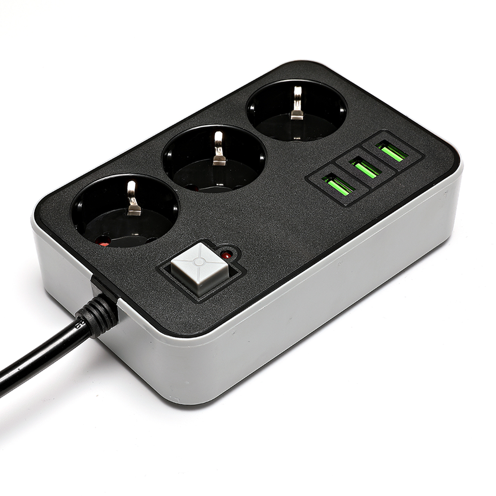 High-quality power board smart plug-in 110-250V2500W charging socket with 3 USB2 round pins plug extension cord socket