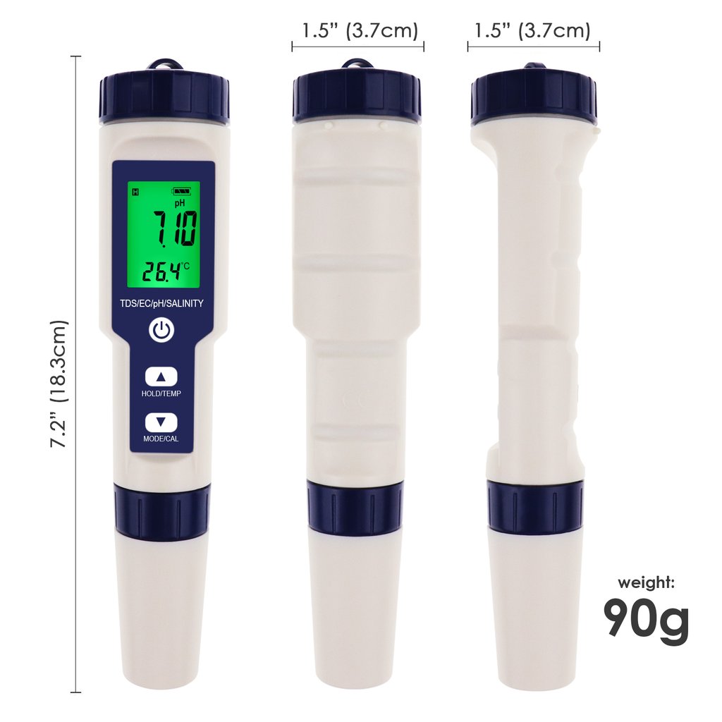 Pentype Multi-Paramater 5-in-1 Water Quality Tester pH/TDS/EC/Temp/Salinity Waterproof Digital Meter for Aquarium Analysis
