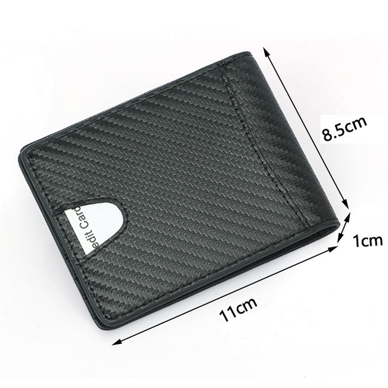 New Blocking Slim Carbon Fiber Leather Wallet With A Clip Men ID Card Holder Front Pocket Bifold Male Metal Clamp For Money