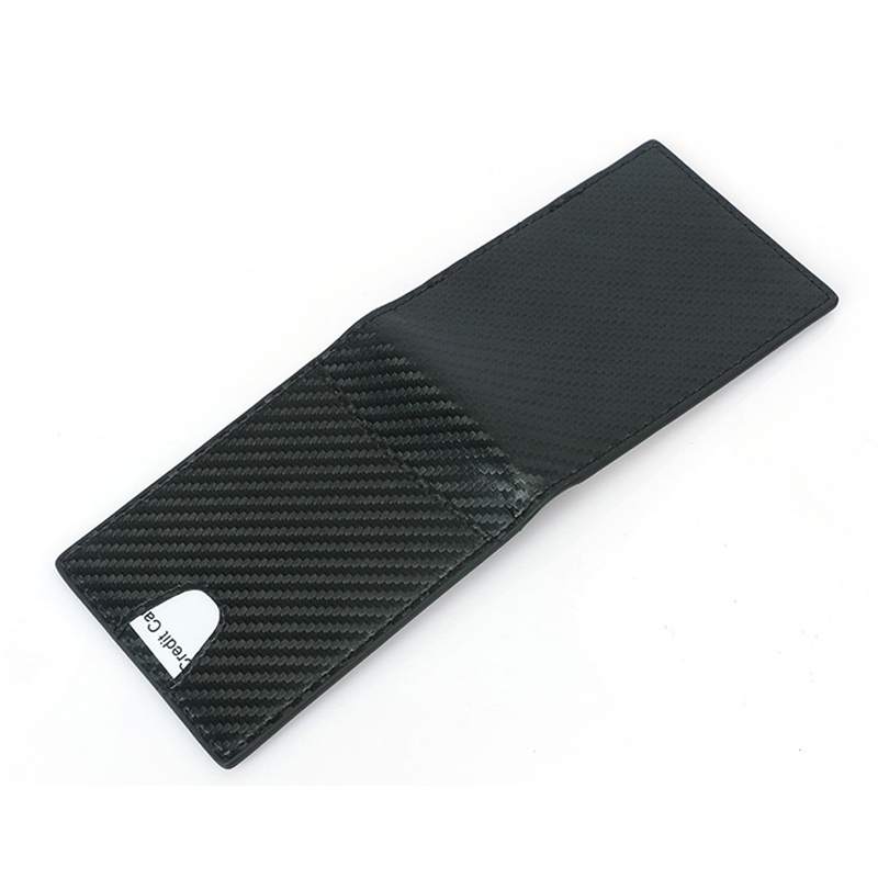 New Blocking Slim Carbon Fiber Leather Wallet With A Clip Men ID Card Holder Front Pocket Bifold Male Metal Clamp For Money