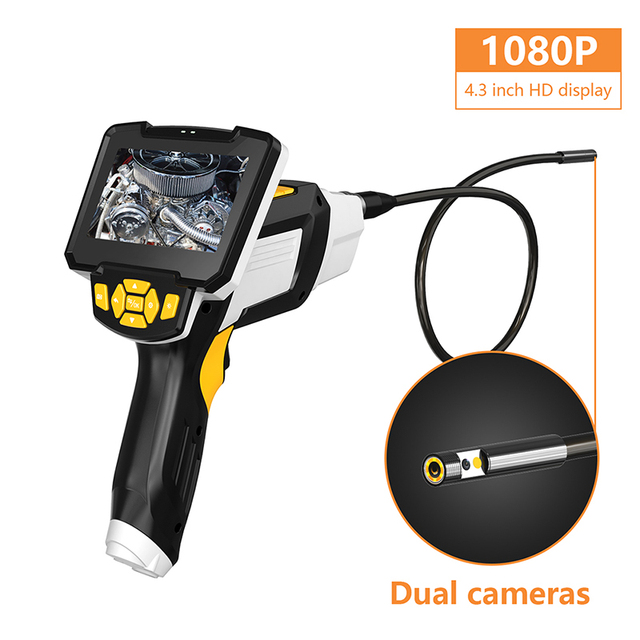 Videocamera per endoscopio portatile a doppia lente 1080p 8mm videocamera per ispezione di tubi di scarico videoendoscopio con schermo da 4.