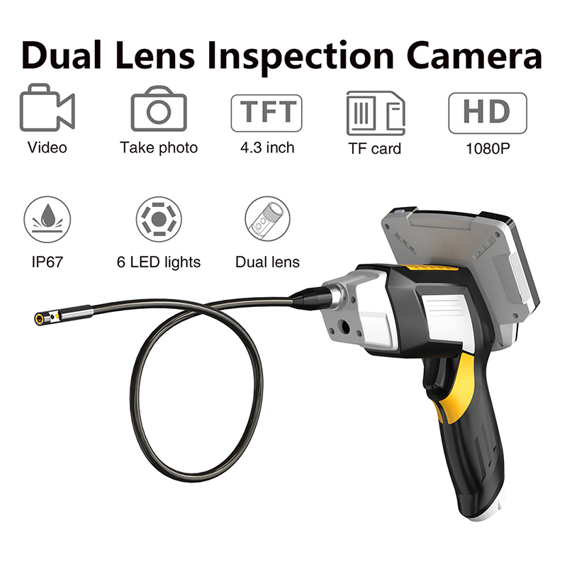Videocamera per endoscopio portatile a doppia lente 1080p 8mm videocamera per ispezione di tubi di scarico videoendoscopio con schermo da 4.