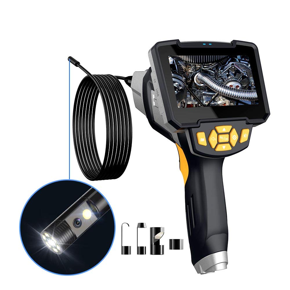 Videocamera per endoscopio portatile a doppia lente 1080p 8mm videocamera per ispezione di tubi di scarico videoendoscopio con schermo da 4.
