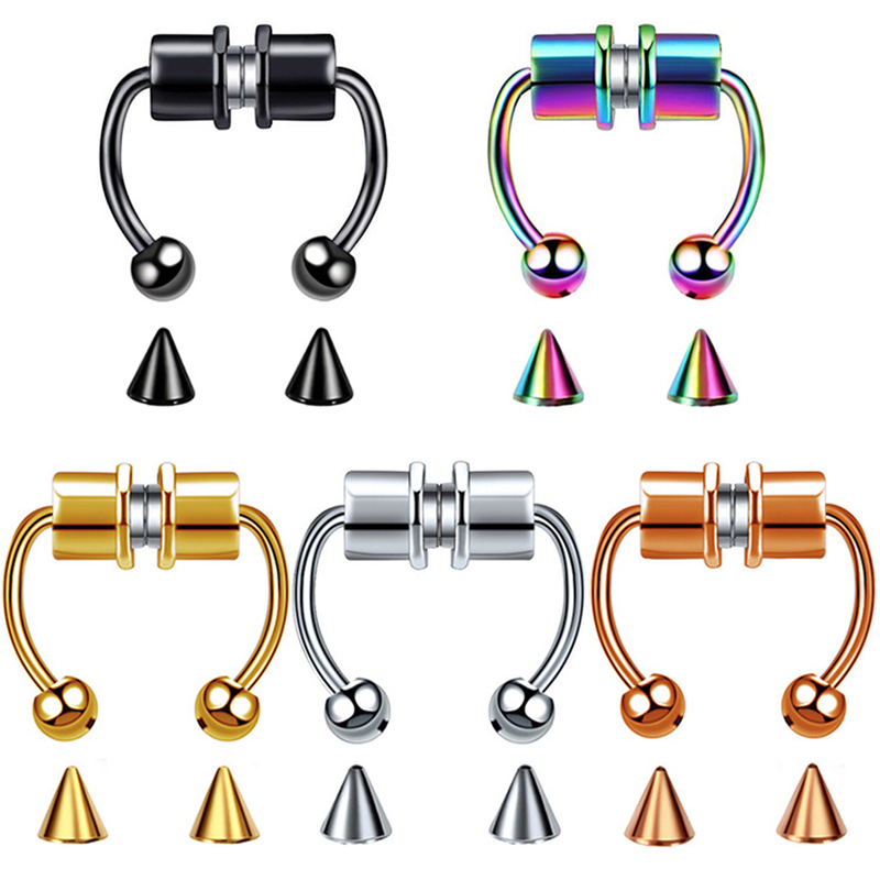Fake Piercing Nose Ring Septum Rings for Women Stainless Steel Magnet Septum Rings Goth Punk Body Hip Hop Body Jewelry Gifts