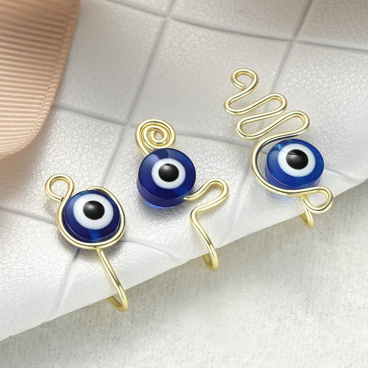 2Piece Evil Eye Stainless Steel Spiral Fake Nose Ring Cuff Non Piercing Nose Ring Clip On Fake Nose Piercing Jewelry Ear Clip