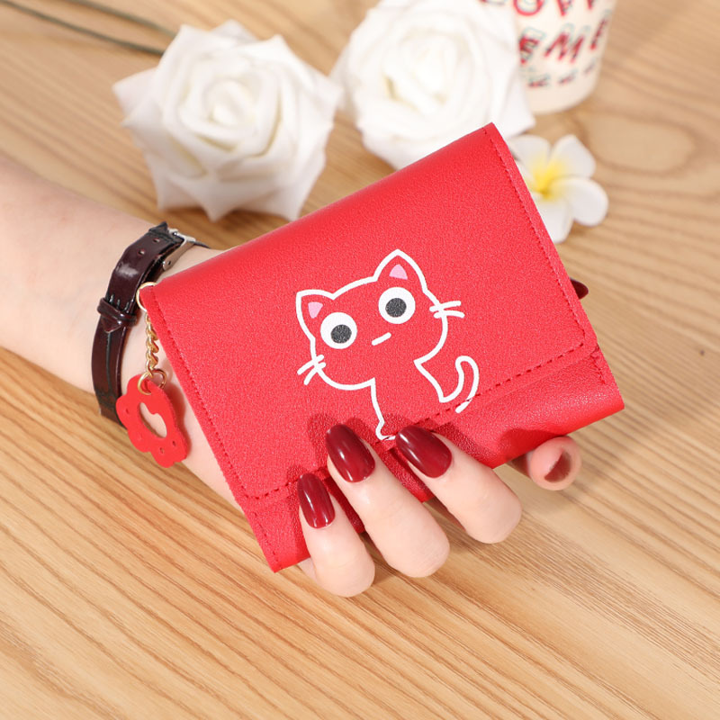 1PC New Cute Cat Short Wallet Women Leather Small Purse Girls Money Bag Card Holder Ladies Female Hasp Fashion Wallet