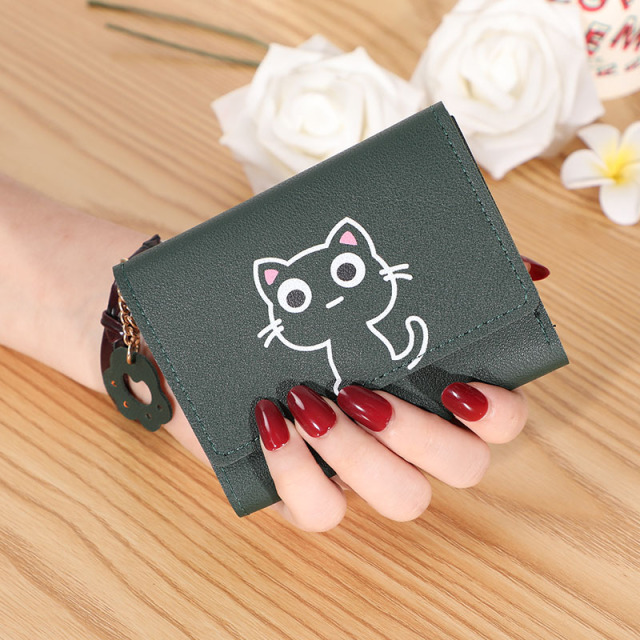 1PC New Cute Cat Short Wallet Women Leather Small Purse Girls Money Bag Card Holder Ladies Female Hasp Fashion Wallet