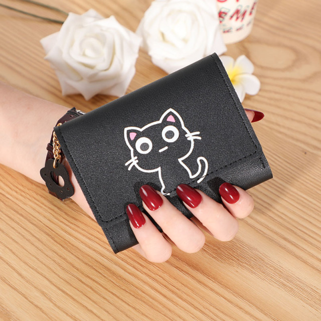 1PC New Cute Cat Short Wallet Women Leather Small Purse Girls Money Bag Card Holder Ladies Female Hasp Fashion Wallet