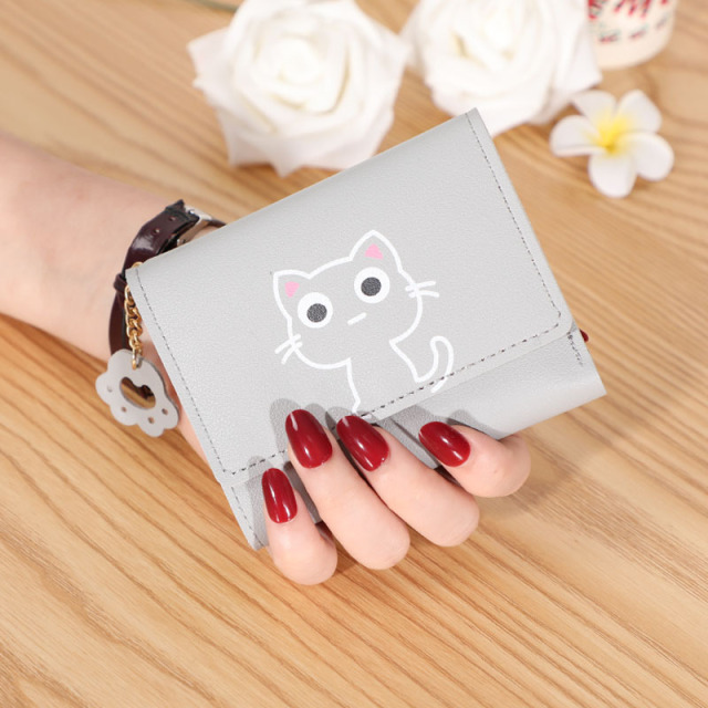 1PC New Cute Cat Short Wallet Women Leather Small Purse Girls Money Bag Card Holder Ladies Female Hasp Fashion Wallet