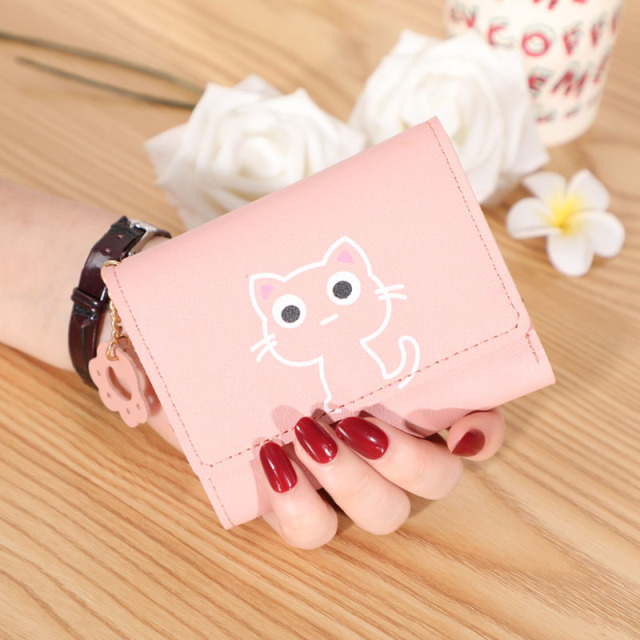 1PC New Cute Cat Short Wallet Women Leather Small Purse Girls Money Bag Card Holder Ladies Female Hasp Fashion Wallet