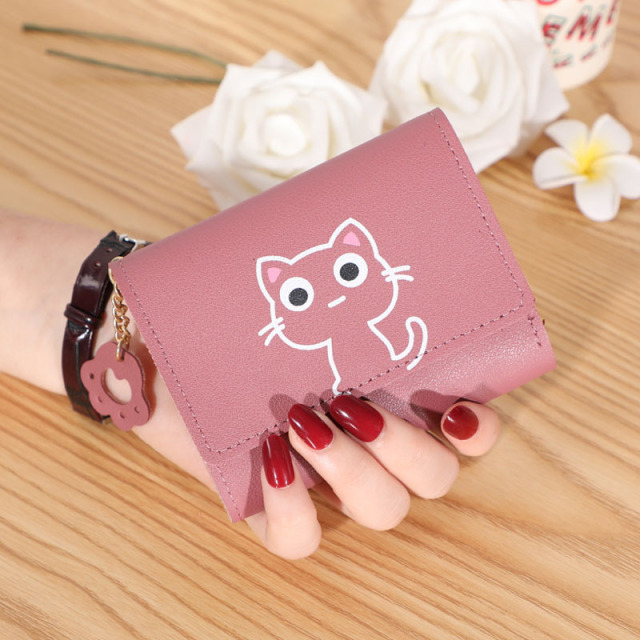 1PC New Cute Cat Short Wallet Women Leather Small Purse Girls Money Bag Card Holder Ladies Female Hasp Fashion Wallet