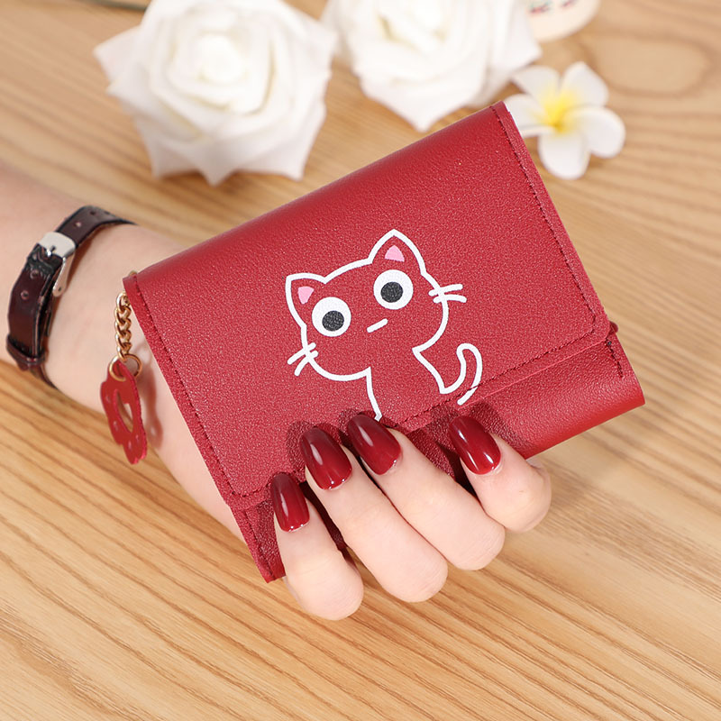 1PC New Cute Cat Short Wallet Women Leather Small Purse Girls Money Bag Card Holder Ladies Female Hasp Fashion Wallet