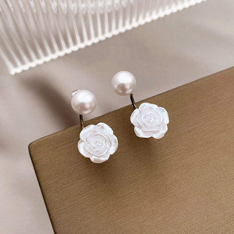 Fairy pearl flower earrings girl rose temperament all-match earrings earrings mosquito coils ear clips