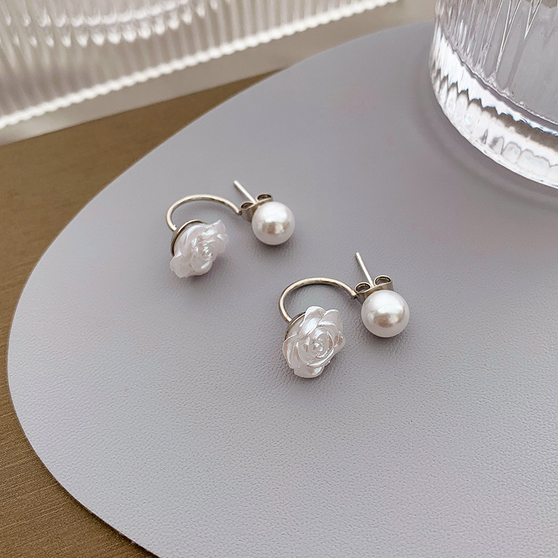 Fairy pearl flower earrings girl rose temperament all-match earrings earrings mosquito coils ear clips