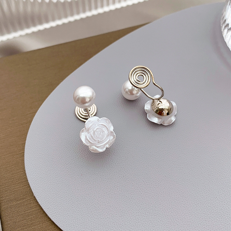 Fairy pearl flower earrings girl rose temperament all-match earrings earrings mosquito coils ear clips
