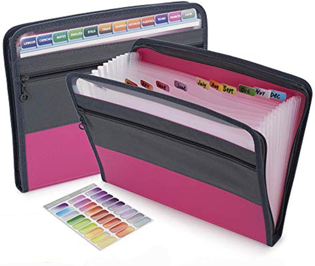 A4 Expanding File Folder with Sticky Labels 13 Pockets Accordion Document Organizer Expanding File Folder with Zipper Closure