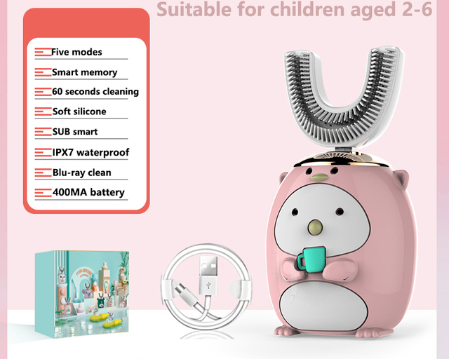 U 360 Degrees Children Sonic Electric Toothbrush Cartoon Pattern USB Charger Blu-ray clean Silicone Kids Tooth Brush
