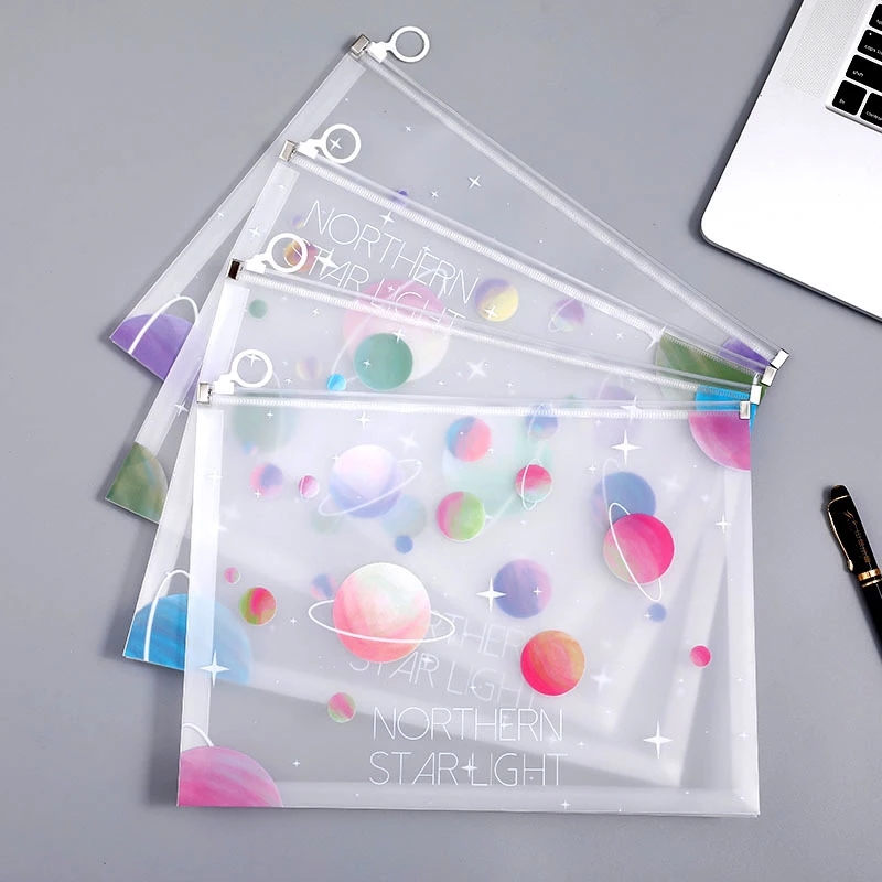 4pc Transparent Document Organizer Bag A4 Plastic PP File Folder Multifunction School Office Storage Creative Zipper Case Pouch