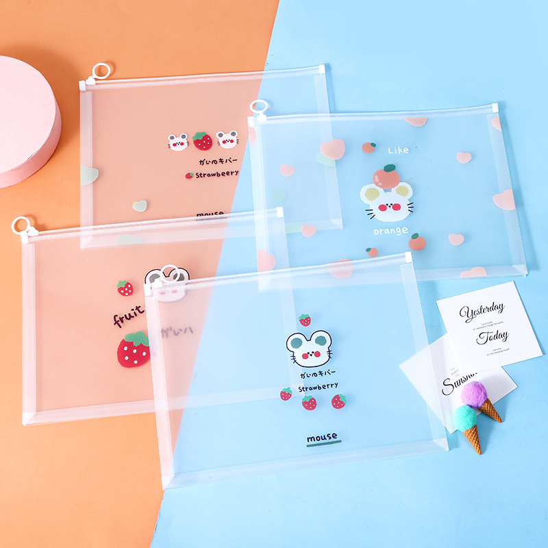 4pc Transparent Document Organizer Bag A4 Plastic PP File Folder Multifunction School Office Storage Creative Zipper Case Pouch