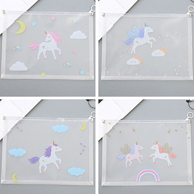 4pc Transparent Document Organizer Bag A4 Plastic PP File Folder Multifunction School Office Storage Creative Zipper Case Pouch