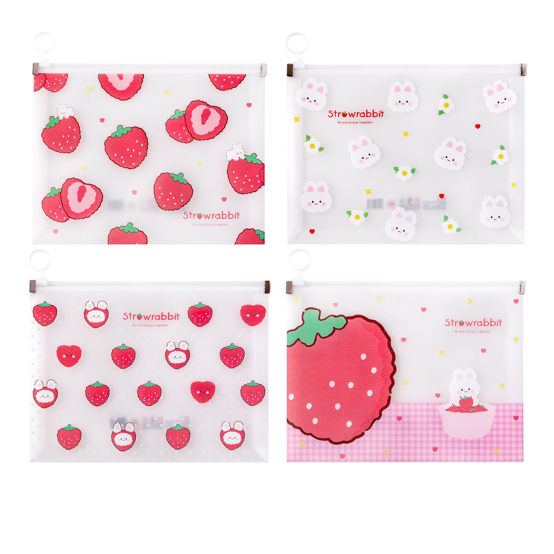 Strawberry Rabbit A5 File Folder Big Capacity File Pocket Document Organizer Holder Storage Bag School Stationery