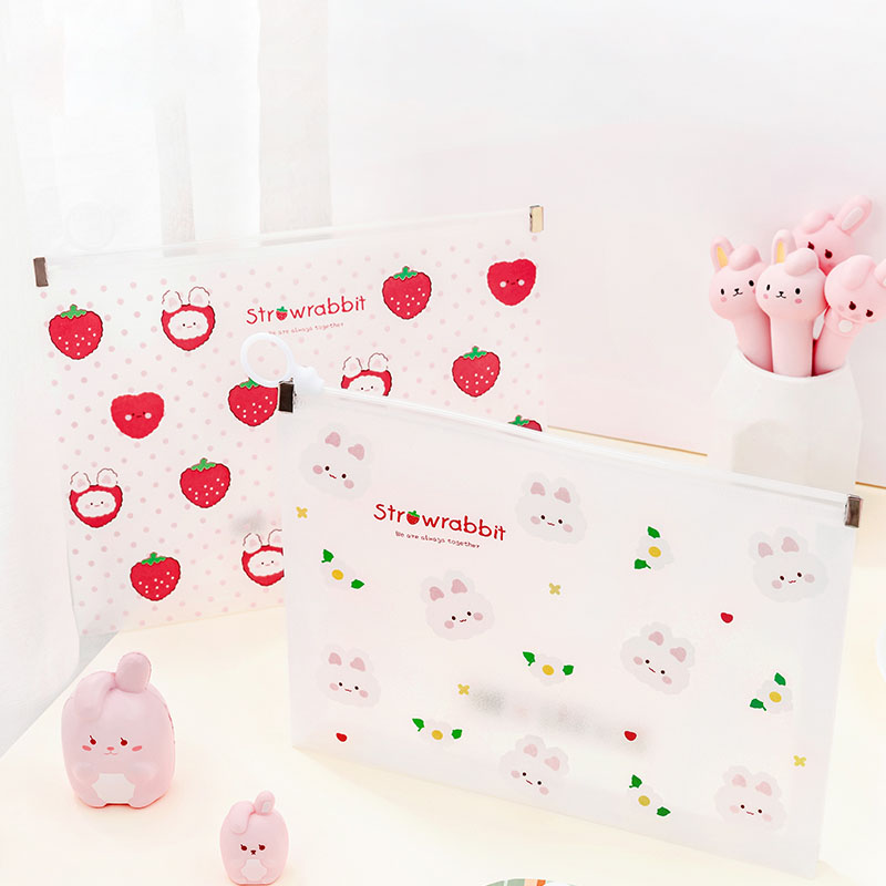 Strawberry Rabbit A5 File Folder Big Capacity File Pocket Document Organizer Holder Storage Bag School Stationery