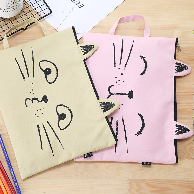 A4 Cat Canvas Bag Fabric File Folder Document Bag Briefcase Paper Storage Organizer Bag Office School Supplies