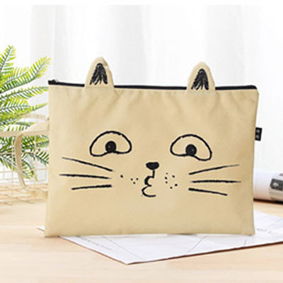 A4 Cat Canvas Bag Fabric File Folder Document Bag Briefcase Paper Storage Organizer Bag Office School Supplies