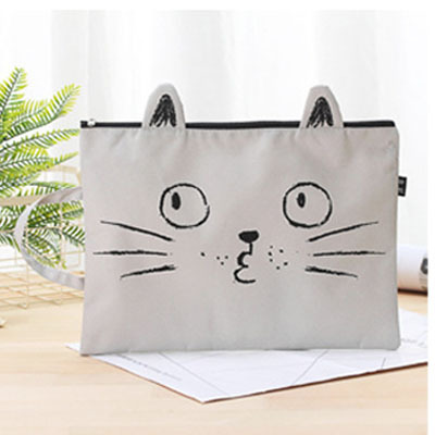 A4 Cat Canvas Bag Fabric File Folder Document Bag Briefcase Paper Storage Organizer Bag Office School Supplies