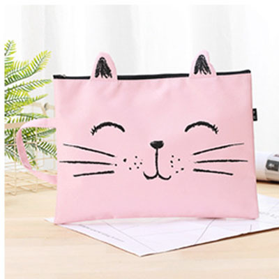 A4 Cat Canvas Bag Fabric File Folder Document Bag Briefcase Paper Storage Organizer Bag Office School Supplies