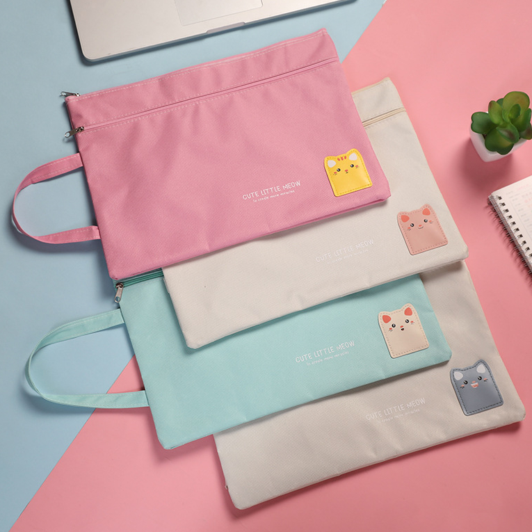 2pc A4 Size File Folder Bag Documents Stationery Books Storage Bag Pouch School Office File Holder Zipper Bag