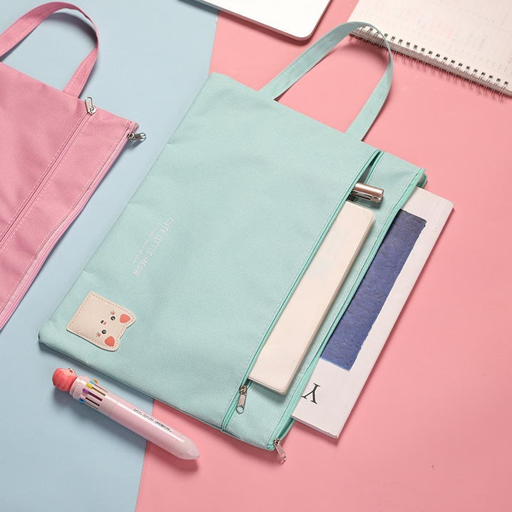 2pc A4 Size File Folder Bag Documents Stationery Books Storage Bag Pouch School Office File Holder Zipper Bag