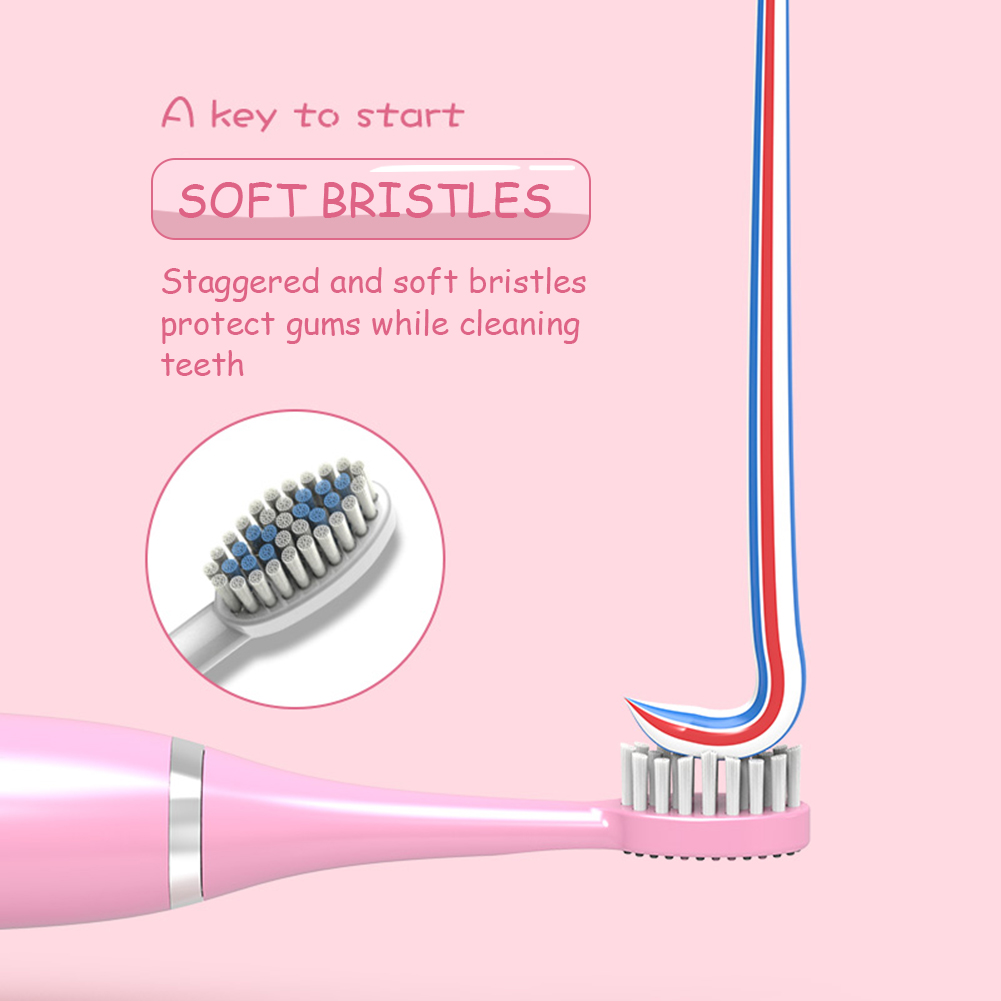 Sonic Electric Toothbrush Soft Bristles for Children Battery Powered Waterproof Tooth Whitening brush with Toothbrush Heads