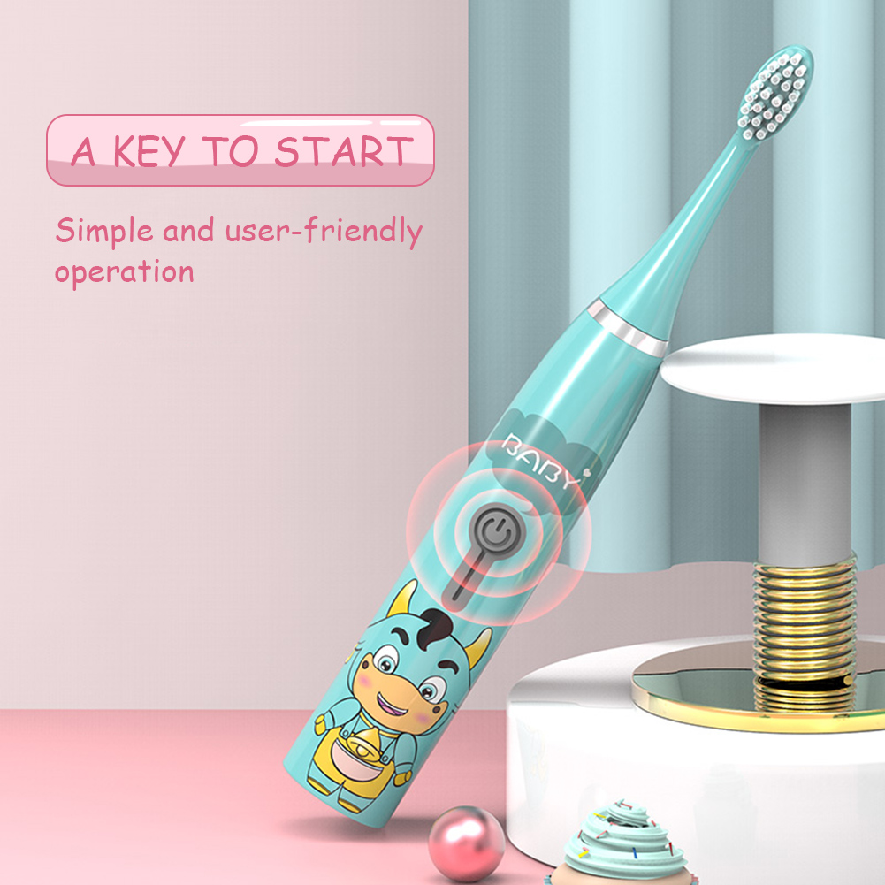 Sonic Electric Toothbrush Soft Bristles for Children Battery Powered Waterproof Tooth Whitening brush with Toothbrush Heads