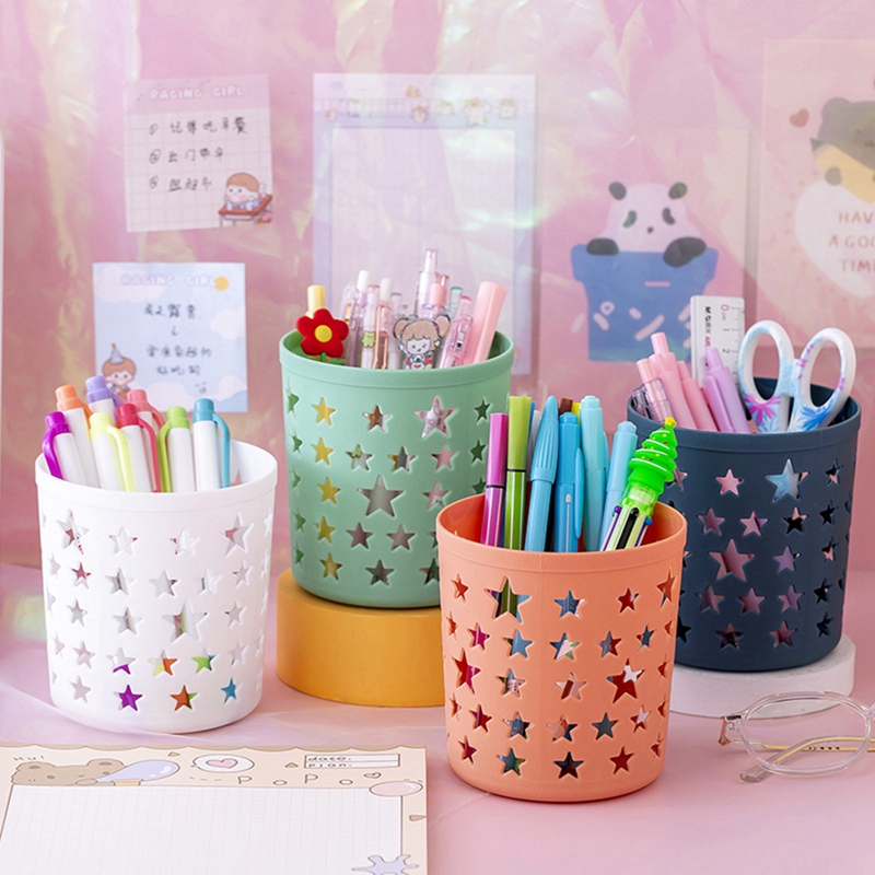 Creative Hollow Stars Pencil Pot Holder Brush Storage Container Desk Organizer Plastic Stationery Pen Holder Office Supplies