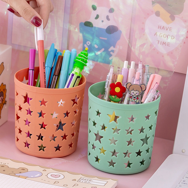 Creative Hollow Stars Pencil Pot Holder Brush Storage Container Desk Organizer Plastic Stationery Pen Holder Office Supplies