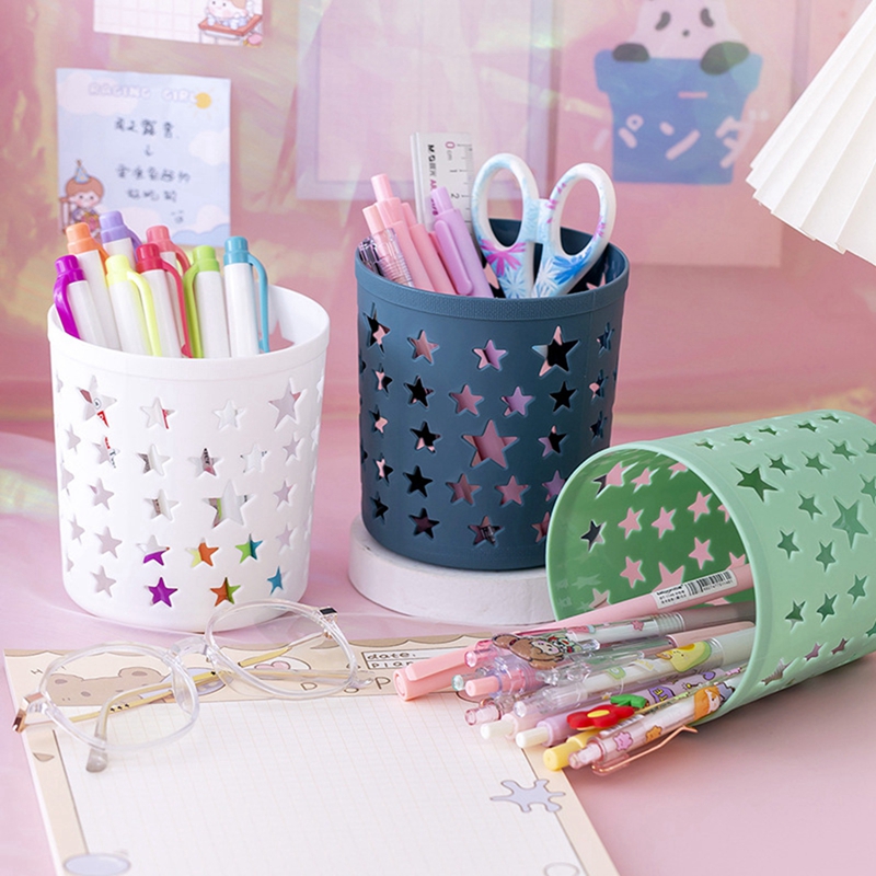 Creative Hollow Stars Pencil Pot Holder Brush Storage Container Desk Organizer Plastic Stationery Pen Holder Office Supplies
