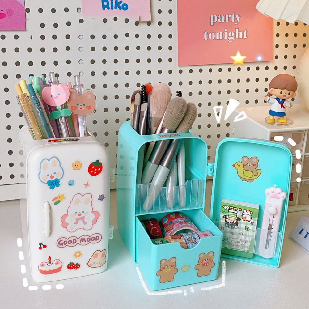 Kawaii Organizer Refrigerator Pen Holder Student Cute Large-capacity Desktop Organizer Storage Creative Tube Sweet Pencil Case