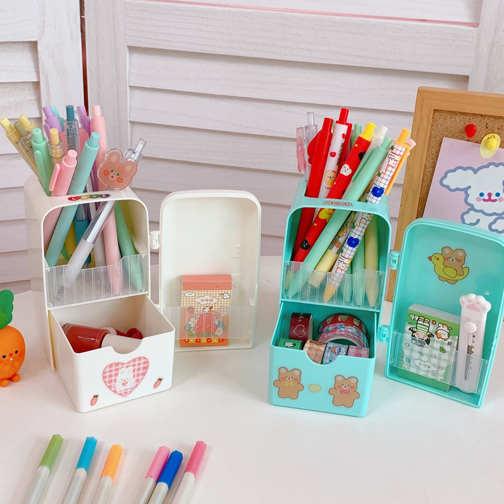 Kawaii Organizer Refrigerator Pen Holder Student Cute Large-capacity Desktop Organizer Storage Creative Tube Sweet Pencil Case