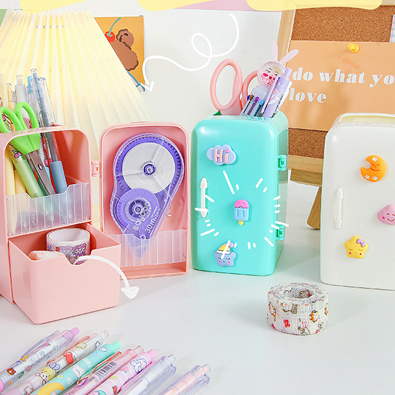 Kawaii Refrigerator Pen Holder Desktop Makeups Pencil Pens Storage Box Creative School Stationery
