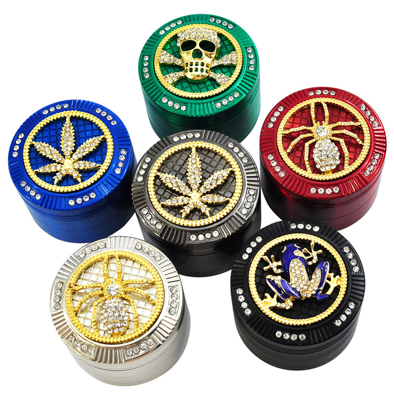 2pcs Diamond Design Insect Small Animal Frog Herb Grinder 50mm Tobacco Grinder 4 Layer Crusher Weed Grinder Smoking Kitchen Accessories