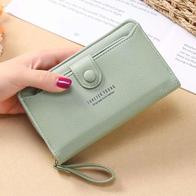 New Fashion Zipper & Hasp Money Clips Women`s Wallet Solid Color Leather Clutch Lady Photo Card Holder Female Coin Purse New