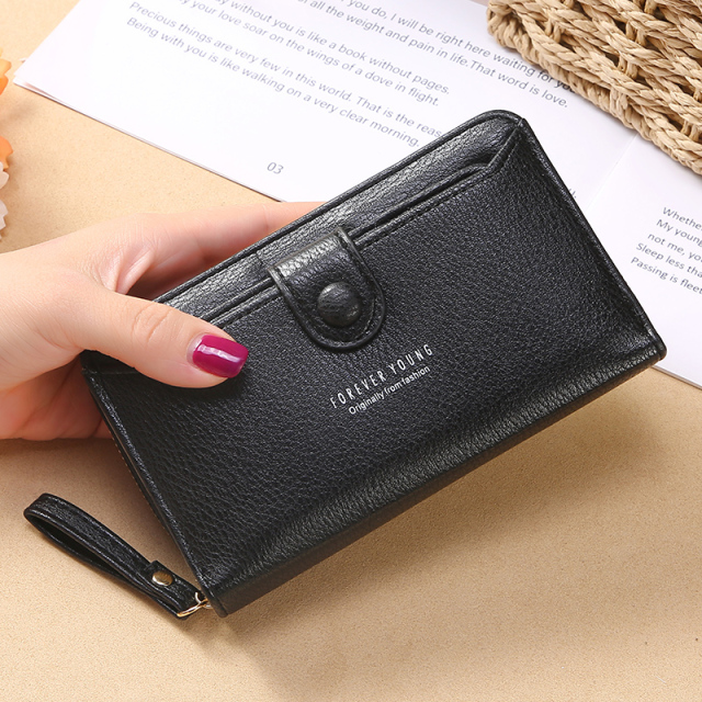 New Fashion Zipper & Hasp Money Clips Women`s Wallet Solid Color Leather Clutch Lady Photo Card Holder Female Coin Purse New