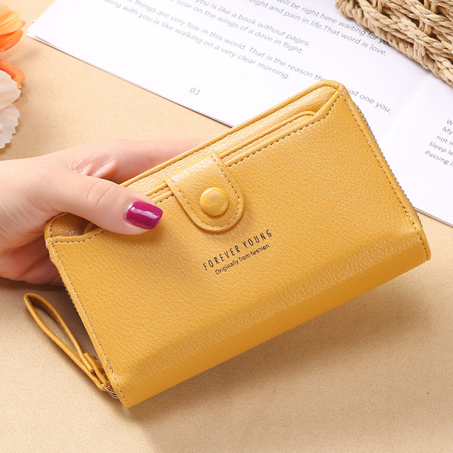 New Fashion Zipper & Hasp Money Clips Women`s Wallet Solid Color Leather Clutch Lady Photo Card Holder Female Coin Purse New