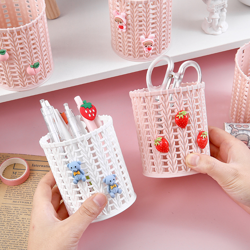 Creative imitation rattan pen holder cute cartoon student stationery sundries desktop finishing storage